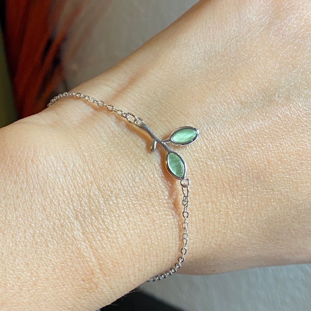925 Sterling silver green opal leaf bracelet gift